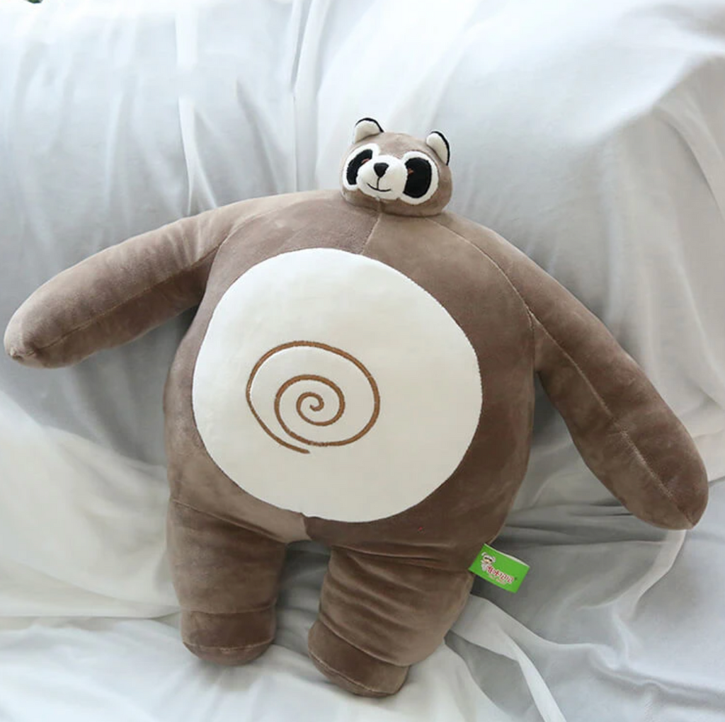 Raccoon hugging stuffed animal sales